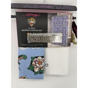 Ed Hardy Shower Curtain 14pc Set Foo Dog Birds Flowers Tiger New 72x72